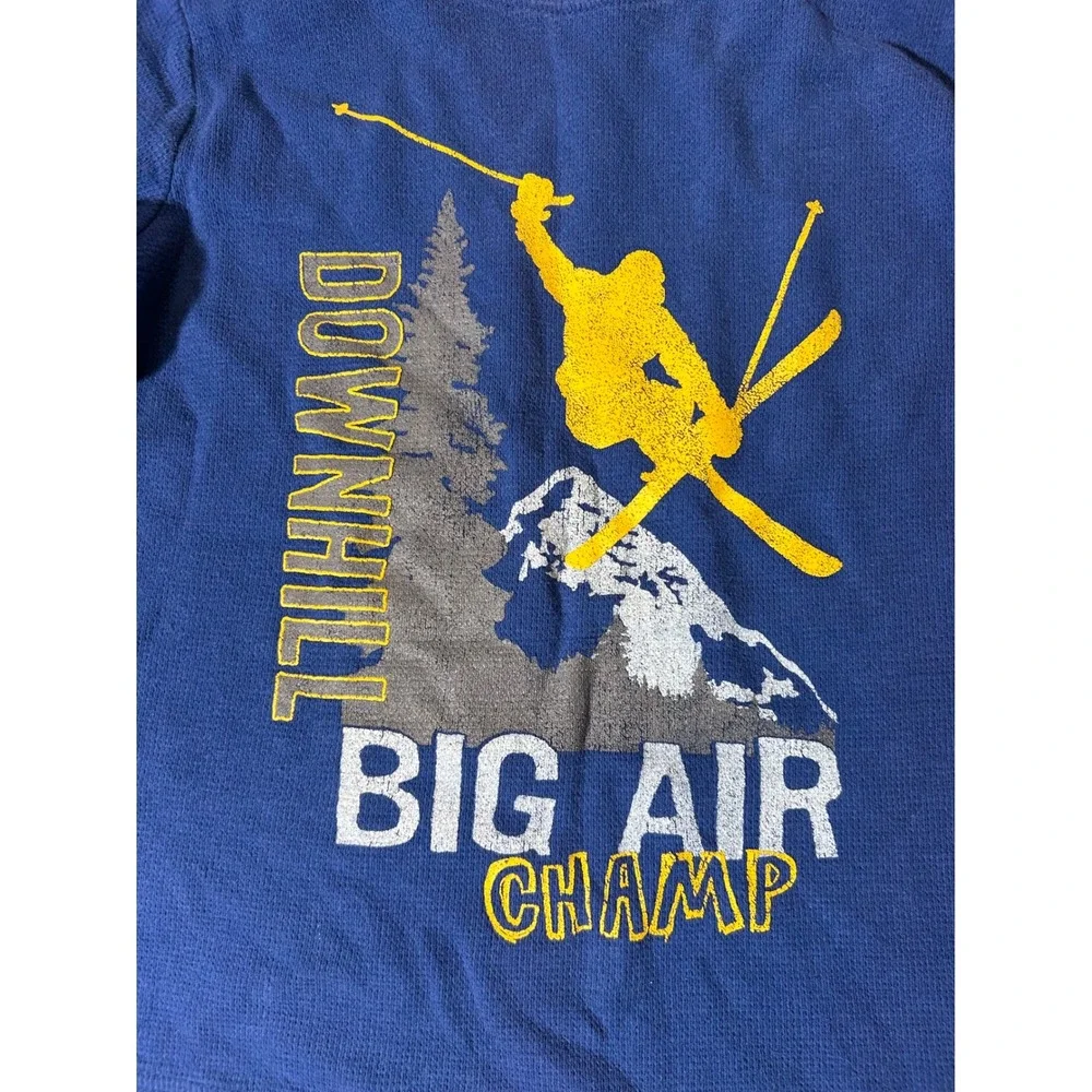 OshKosh Thermal Shirt Boys Size 8 Blue Excellent Ski Graphic Long Sleeve Waffle